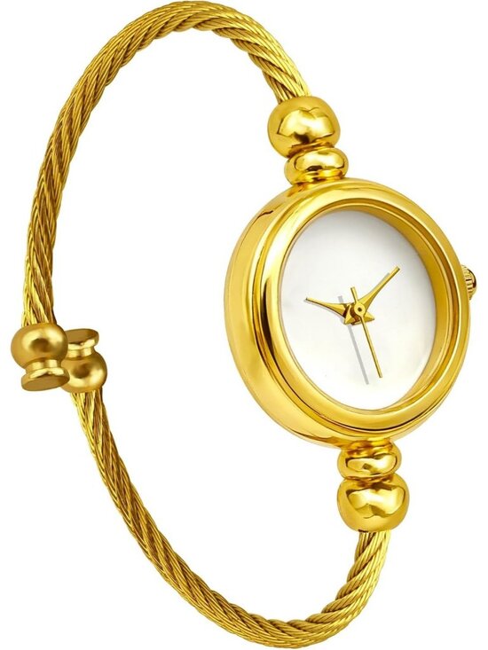 Women\'s Gold And White Face Analog Quartz Elegant Cable Cuff Fit Bracelet Watch main image 5
